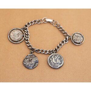 Vintage Silver Tone Dangling Coins Charm Bracelet 7 1/2 inch by ALVA - Y11
